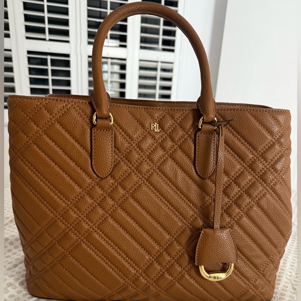Ralph Lauren Tan Quilted Tote Bag